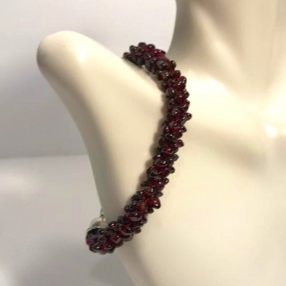 Garnet Beaded Bracelet & 925 Closure - Picture 1 of 8